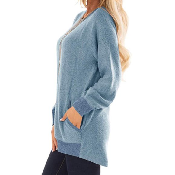 NWT Two Tone Blue Popcorn Oversized Tunic Sweater - Picture 2 of 3